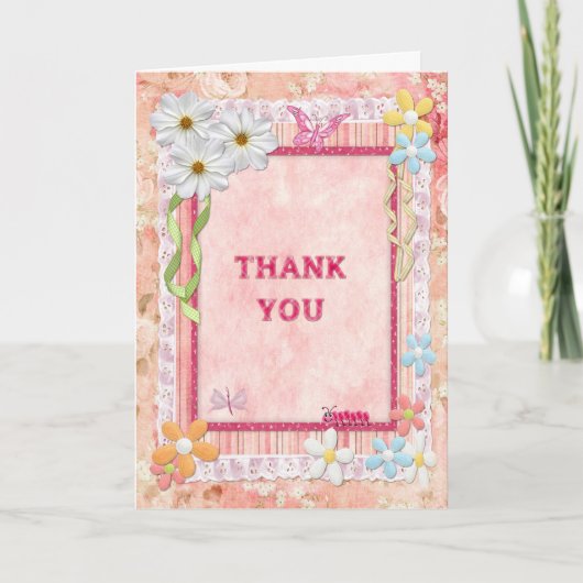 Hartelijk dank, bloemen en vlinders bedankkaart (Voorkant)