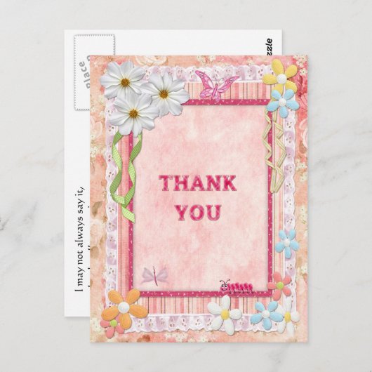 Hartelijk dank, bloemen en vlinders briefkaart (Voorkant / Achterkant)