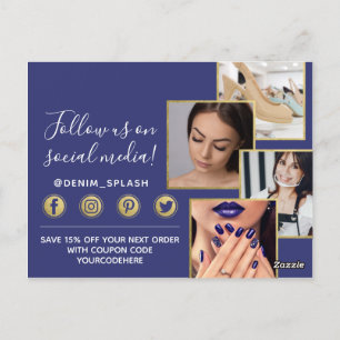 Hartelijk dank: Blue Paint Stroke & Gold 4-foto Briefkaart