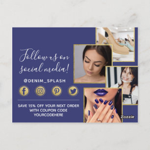 Hartelijk dank: Blue Paint Stroke & Gold 4-foto Briefkaart