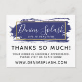 Hartelijk dank: Blue Paint Stroke & Gold 4-foto Briefkaart (Voorkant)