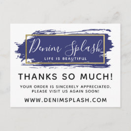 Hartelijk dank: Blue Paint Stroke & Gold 4-foto Briefkaart