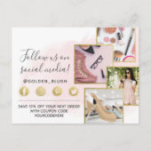 Hartelijk dank: Blush roze Waterverf & Gold 4-foto Briefkaart (Achterkant)