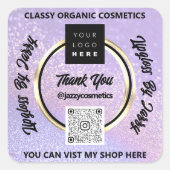 Hartelijk dank Business QR Code Logo Paars Glitter Vierkante Sticker (Voorkant)