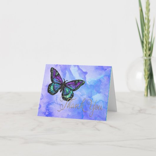 Hartelijk dank, Butterfly Paars en Blue Pained Bedankkaart (Voorkant)