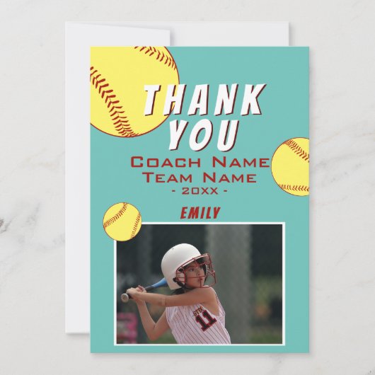 Hartelijk dank, Coach Yellow Softball-fotokaart Bedankkaart (Voorkant)