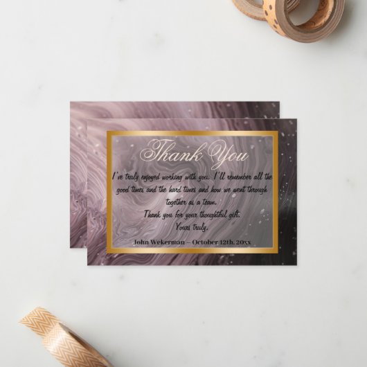 Hartelijk dank, collega's en bruine marmer, Gold l Notitiekaartje (Voorkant / Achterkant in situ)