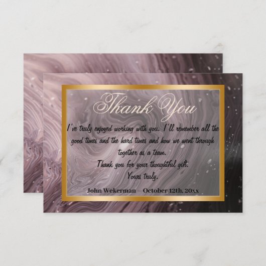 Hartelijk dank, collega's en bruine marmer, Gold l Notitiekaartje (Voorkant / Achterkant)