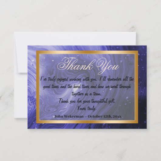 Hartelijk dank, collega's en donkerblauwe marmer,  notitiekaartje (Voorkant)