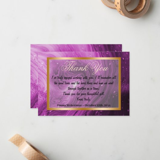 Hartelijk dank, collega's en roze marmer, Gold lij Notitiekaartje (Voorkant / Achterkant in situ)