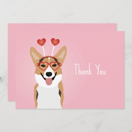 Hartelijk dank, Corgi Dog Valentijnsdag Bedankkaart (Voorkant / Achterkant)
