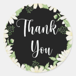 Hartelijk dank, Daisy Flowers Black Classic Round  Ronde Sticker