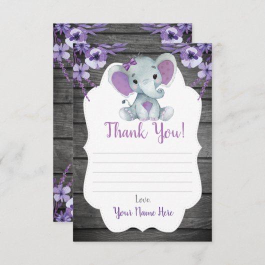 Hartelijk dank, dames met ellephant Shower Purple  Informatiekaartje (Voorkant / Achterkant)