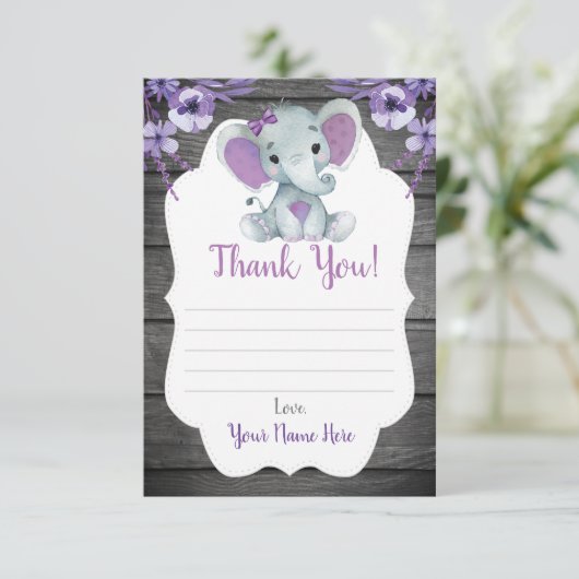 Hartelijk dank, dames met ellephant Shower Purple  Informatiekaartje (Staand voorkant)
