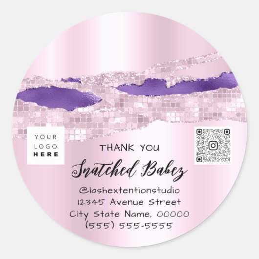 Hartelijk dank dat u Logo QR-code koopt Roze Ronde Sticker (Voorkant)