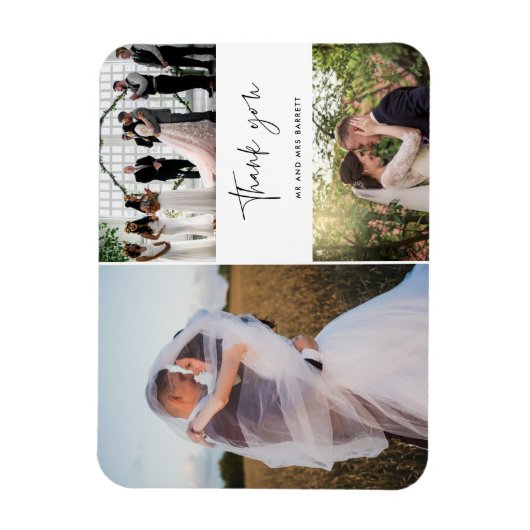 Hartelijk dank Drie foto's Collage Wedding Magneet (Verticaal)