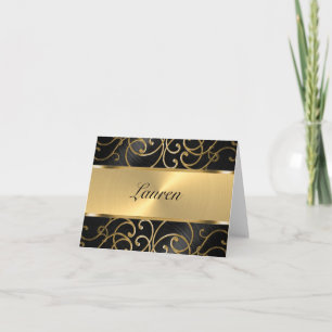 Hartelijk dank, Elegant Black en Gold Filigree Notitiekaartje