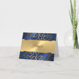Hartelijk dank, Elegant Blue en Gold Filigree Bedankkaart