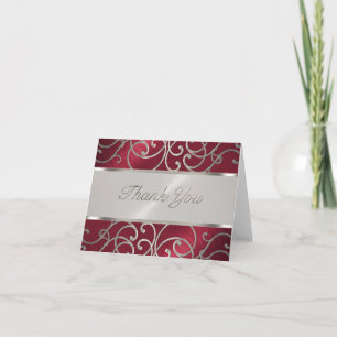 Hartelijk dank, Elegant Red en Silver Filigree Bedankkaart