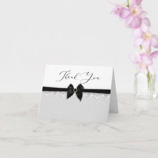 Hartelijk dank, Faux Black Bow/Ribbon, Jewel Pin Kaart (Orchidee)