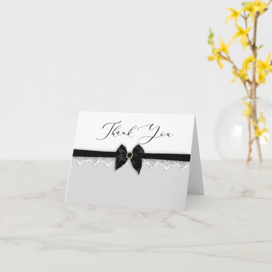 Hartelijk dank, Faux Black Bow/Ribbon, Jewel Pin Kaart (Gele Bloem)