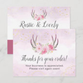 Hartelijk dank, Floral Antlers Blush Pink & Gold M Briefkaart (Voorkant / Achterkant)