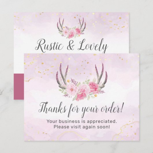 Hartelijk dank, Floral Antlers Blush Pink & Gold M Briefkaart (Voorkant / Achterkant)
