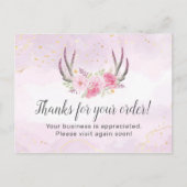 Hartelijk dank, Floral Antlers Blush Pink & Gold M Briefkaart (Voorkant)