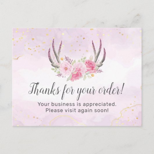Hartelijk dank, Floral Antlers Blush Pink & Gold M Briefkaart (Voorkant)