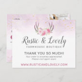 Hartelijk dank, Floral Antlers Roze Gold Marble 4 Briefkaart (Voorkant / Achterkant)