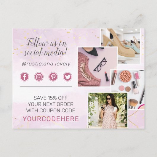 Hartelijk dank, Floral Antlers Roze Gold Marble 4 Briefkaart (Achterkant)