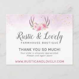 Hartelijk dank, Floral Antlers Roze Gold Marble 4 Briefkaart
