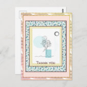 Hartelijk dank, Floral Blue Gold Spark Abstract Briefkaart (Voorkant / Achterkant)