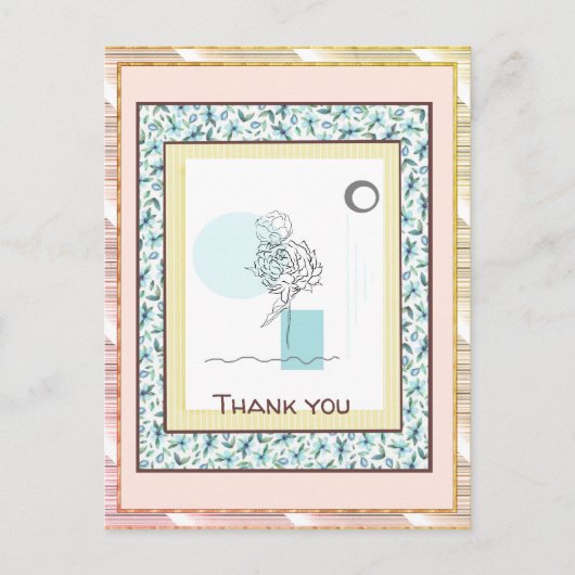 Hartelijk dank, Floral Blue Gold Spark Abstract Briefkaart (Voorkant)