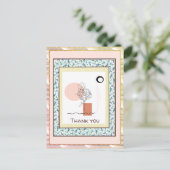 Hartelijk dank, Floral Blue Pink Gold Spark Abstra Briefkaart (Staand voorkant)
