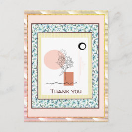Hartelijk dank, Floral Blue Pink Gold Spark Abstra Briefkaart
