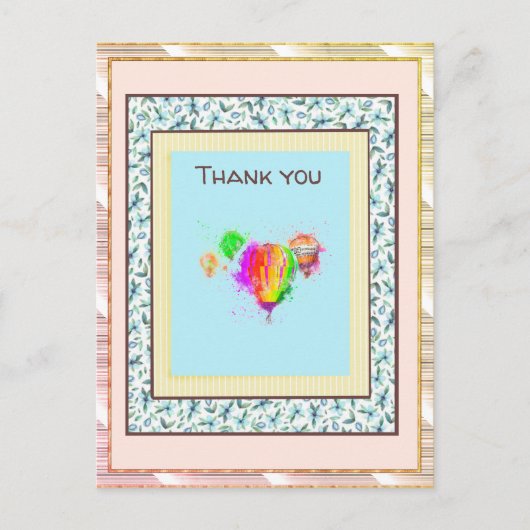 Hartelijk dank, Floral Pink Ballon Gold Spark Briefkaart (Voorkant)