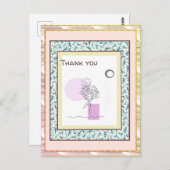 Hartelijk dank, Floral Pink Blue Gold Spark Abstra Briefkaart (Voorkant / Achterkant)