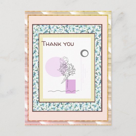 Hartelijk dank, Floral Pink Blue Gold Spark Abstra Briefkaart (Voorkant)