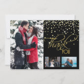 Hartelijk dank, foto 3 gouden zwarte glittersparge bedankkaart (Voorkant)