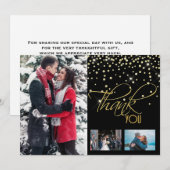 Hartelijk dank, foto 3 gouden zwarte glittersparge bedankkaart (Voorkant / Achterkant)