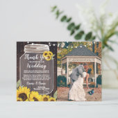 Hartelijk dank. Foto Rustic Sunflower Jar Lights Kaart (Staand voorkant)