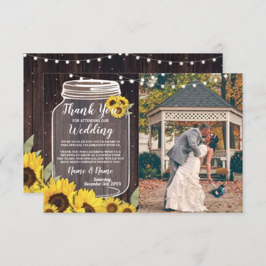 Hartelijk dank. Foto Rustic Sunflower Jar Lights Kaart (Voorkant / Achterkant)