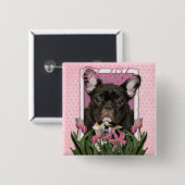 Hartelijk dank - Franse Bulldog - Blauwgroen Vierkante Button 5,1 Cm (Voorkant /achterkant)