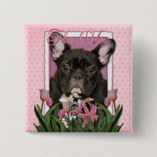 Hartelijk dank - Franse Bulldog - Blauwgroen Vierkante Button 5,1 Cm