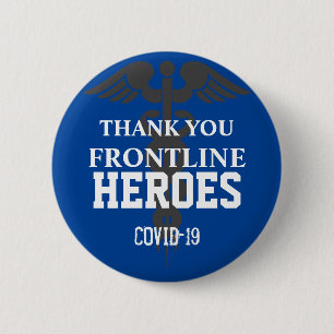 Hartelijk dank, Frontline Heroes Covid 19 Blue Whi Ronde Button 5,7 Cm