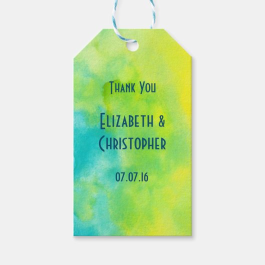 Hartelijk dank, Geel en Blauwe Waterverf Cadeaulabel (Voorkant)