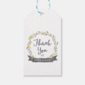 Hartelijk dank, gele bloemen en grijze bladeren cadeaulabel (Voorkant)