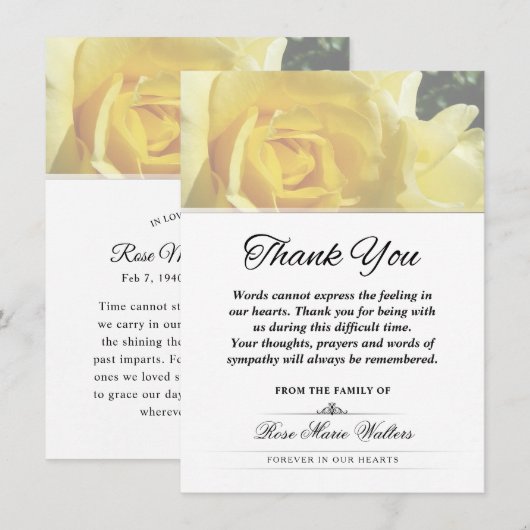 Hartelijk dank. Gele rozenwoorden kunnen niet uitd Bedankkaart (Voorkant / Achterkant)