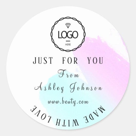 Hartelijk dank, gemaakt met liefdesblauw roze ronde sticker (Voorkant)